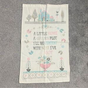 Vintage Hanging Tea Kitchen Towel Teal Pink Home Happiness Floral Kitschy 50s